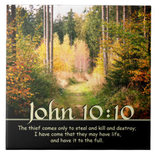 Inspiring Bible Verse John 10 10 Autumn Path Ceramic Tile