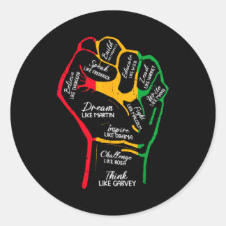 Inspiring black leaders power fist hand black classic round sticker