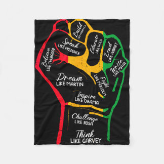 Inspiring black leaders power fist hand black fleece blanket