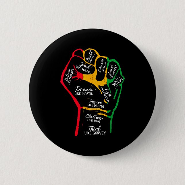Inspiring Black Leaders Power Fist Hand Black Hist Button (Front)