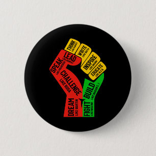 Inspiring Black Leaders Power Fist Hand Black Hist Button