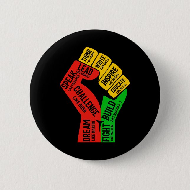 Inspiring Black Leaders Power Fist Hand Black Hist Button (Front)