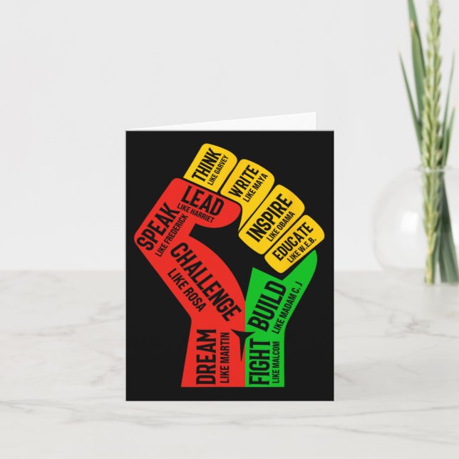 Inspiring Black Leaders Power Fist Hand Black Hist Card (Front)