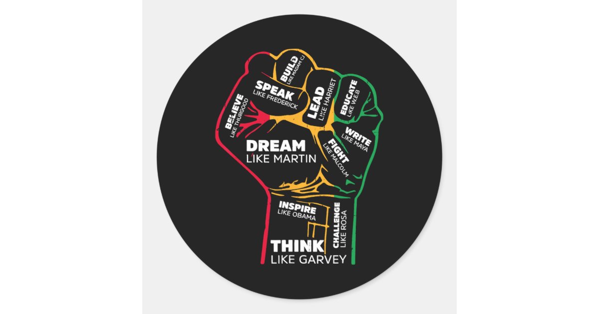 Inspiring Black Leaders Power Fist Hand Black Hist Classic Round ...