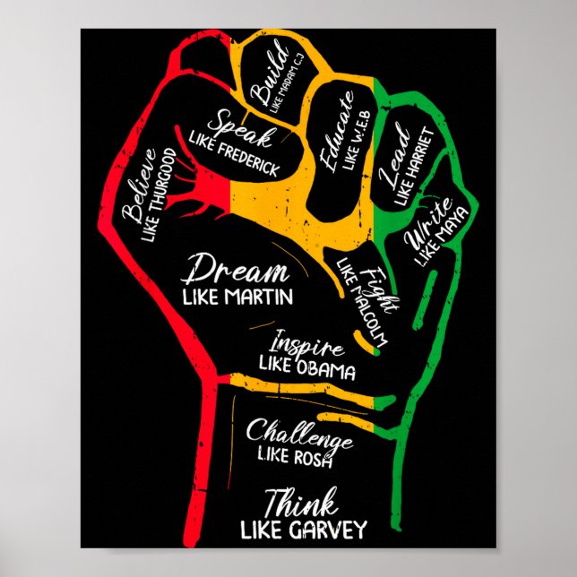 Inspiring Black Leaders Power Fist Hand Black Hist Poster (Front)