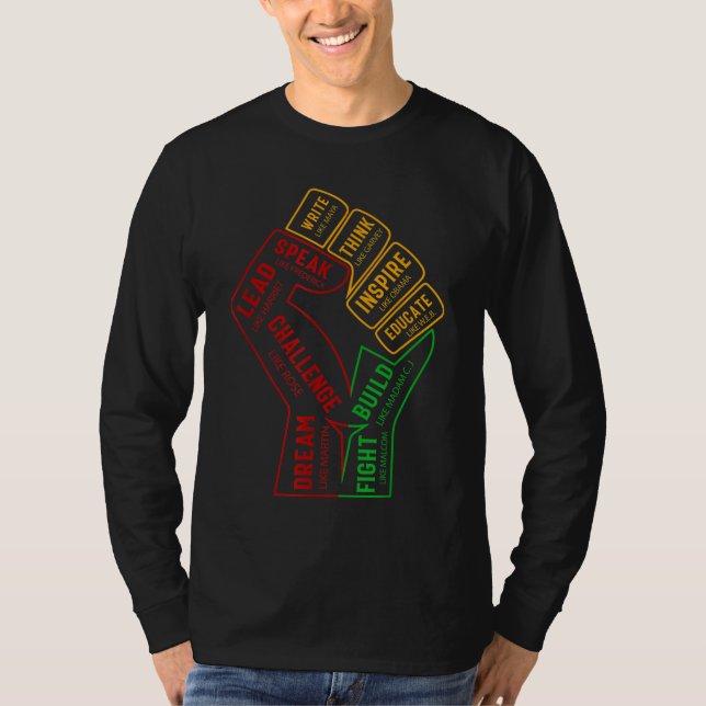 Inspiring Black Leaders Power Fist Hand Black Hist T-Shirt (Front)