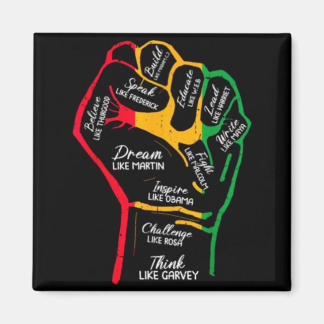 Inspiring black leaders power fist hand black magnet (Front)