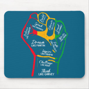 Inspiring black leaders power fist hand black mouse pad