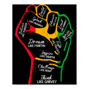 Inspiring black leaders power fist hand black poster