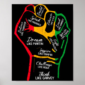 Inspiring black leaders power fist hand black poster