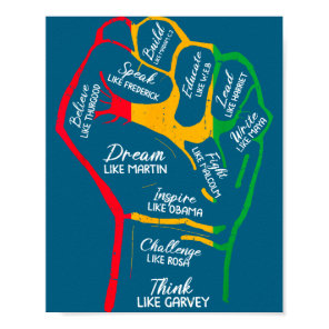 Inspiring black leaders power fist hand black poster