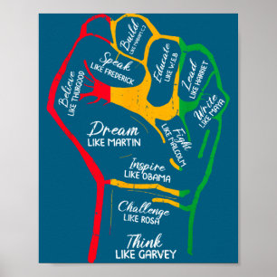 Inspiring black leaders power fist hand black poster