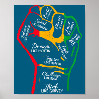 Inspiring black leaders power fist hand black poster