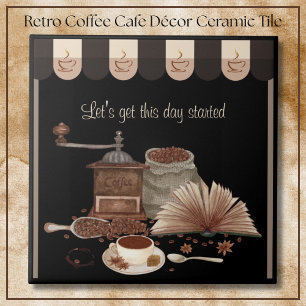 Inspiring Black Retro Coffee Grinder Kitchen Décor Ceramic Tile