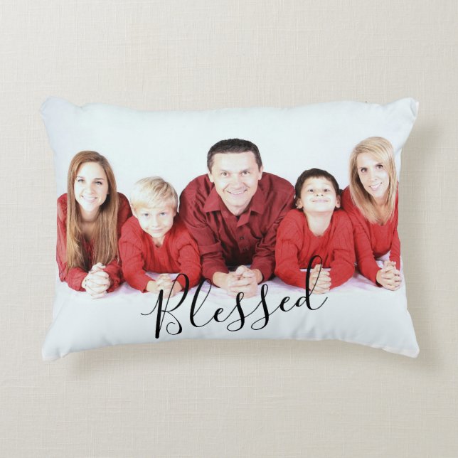 Inspiring Blessed Family Photo Accent Pillow (Front)