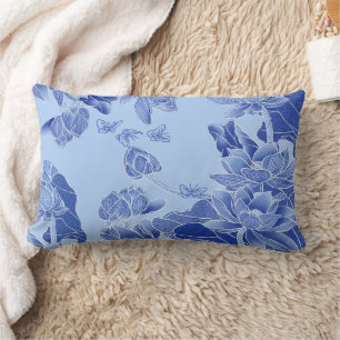 Inspiring Bloom Your Own Way Blue Chinoiserie Lumbar Pillow