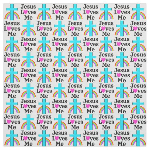 INSPIRING BLUE CROSS CHRISTIAN JESUS LOVES ME FABRIC