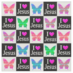 INSPIRING COLORFUL BUTTERFLY I LOVE JESUS FABRIC