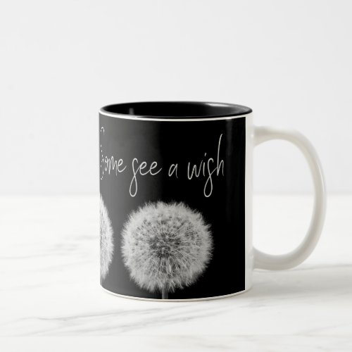 Inspiring dandelions black and white macro photo Two_Tone coffee mug