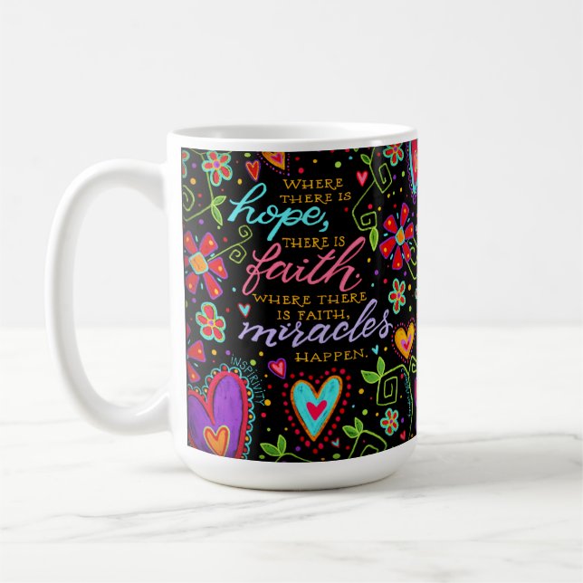 Inspiring Faith Miracles Happen Floral Inspirivity Coffee Mug (Left)