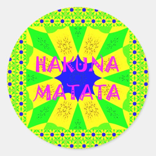 Inspiring Hakuna Matata Beautiful Blue and Yellow Classic Round Sticker