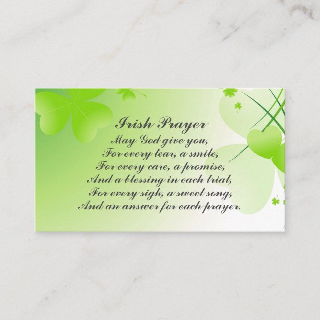 Inspiring Irish Prayer with Hearts and Shamrocks Business Card (Front)