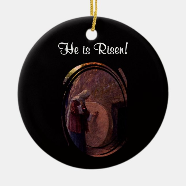 Inspiring Mary Magdalene Visits Jesus' Empty Tomb Ceramic Ornament (Front)