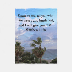 INSPIRING MATTHEW 11:28 SCRIPTURE DESIGN FLEECE BLANKET