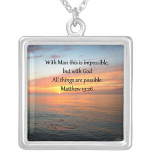 INSPIRING MATTHEW 19:26 SUNRISE DESIGN SILVER PLATED NECKLACE