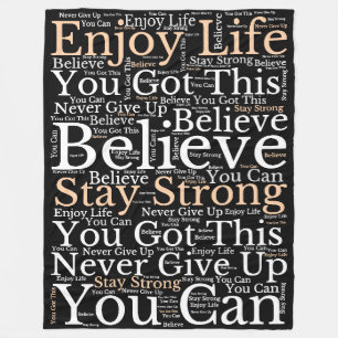 Inspiring Phrases WordArt Pattern White Black Fleece Blanket
