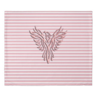 Inspiring pink phoenix on pink stripes duvet cover