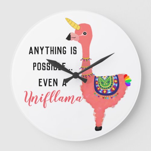 Inspiring Pink Unicorn Flamingo Llama Cute Kawaii Large Clock