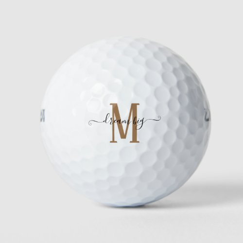 Inspiring Quote Dream Big Monogram Initial Gold Golf Balls