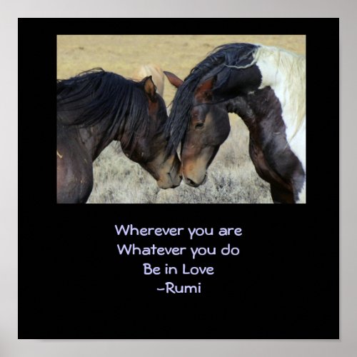 Inspiring Quote Two Brown Wild Horses Nuzzling Poster