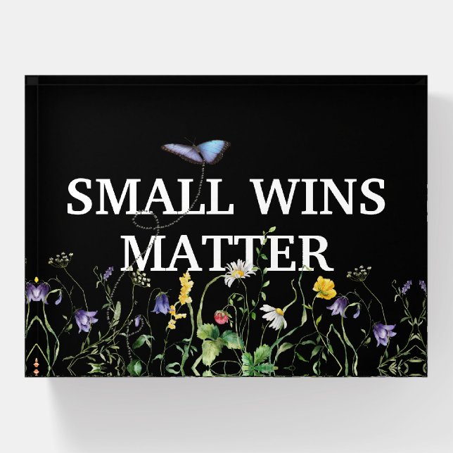 Inspiring Quote With Wildflowers and Butterfly Paperweight (Front)
