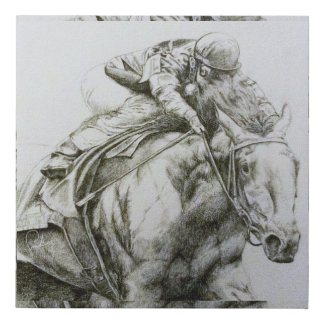 Inspiring Race Horse Drawing Faux Canvas Print (Front)