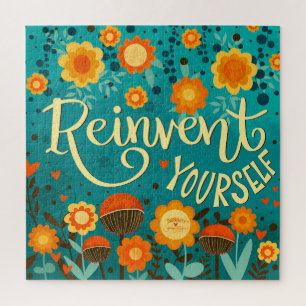 Inspiring Reinvent Yourself Teal Floral Jigsaw Puzzle