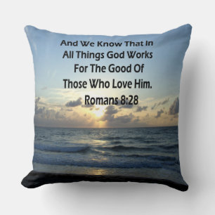 INSPIRING ROMANS 8:28 BIBLE VERSE THROW PILLOW