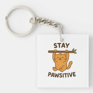 Inspiring "Stay pawsitive" Quote Print Keychain