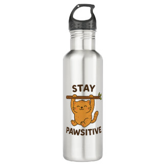 Inspiring "Stay pawsitive" Quote Print Stainless Steel Water Bottle