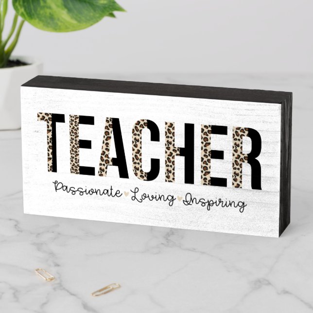 Inspiring Teacher Leopard Print Wooden Box Sign (In Situ Horizontal)