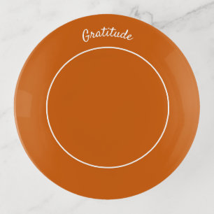 Inspiring words, orange, gratutude, pretty round trinket tray