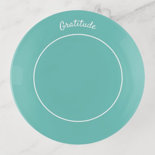 Inspiring words teal gratutude pretty round trinket tray