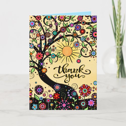 Inspirivity Thank You Whimsical Floral Tree Card