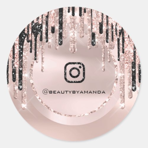 Instagra Logo Makeup Artist  Drips Rose Glitter Classic Round Sticker