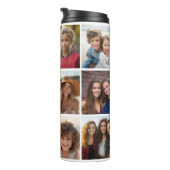 Instagram 11 Photo Collage Custom Monogram Coral Thermal Tumbler (Rotated Right)