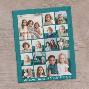 Instagram 14 Photo Collage with text area - teal Fleece Blanket