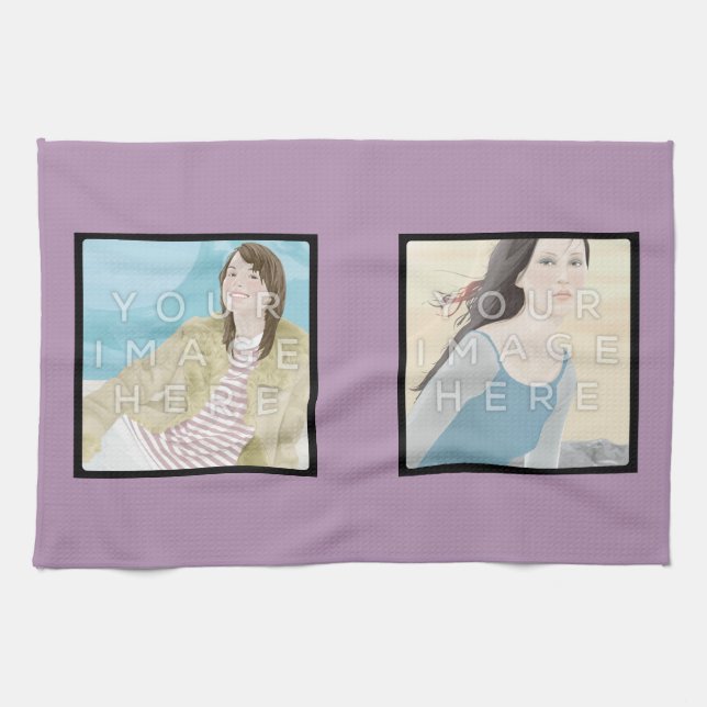 Instagram 2-Photo Custom Violet Kitchen Towel (Horizontal)
