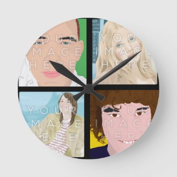 Instagram 4 Photo Personalized Round Wall Clock by MyBindery at Zazzle