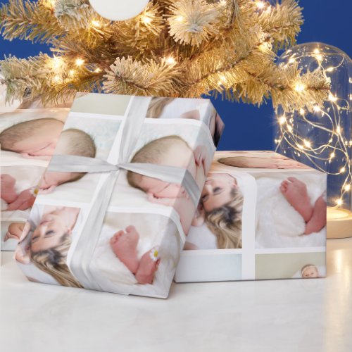 Instagram 6 photo collage baby birth classic blue wrapping paper